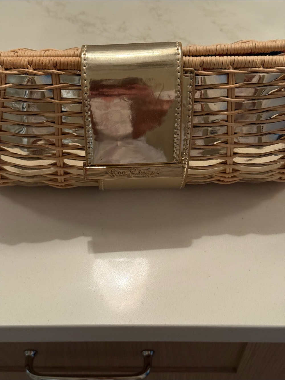 Lilly Pulitzer Natural Woven Clutch with Gold Trim